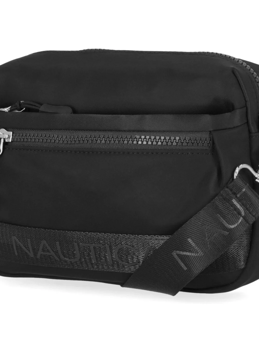 Nautica Black Crossbody Messenger Bag with Logo Strap